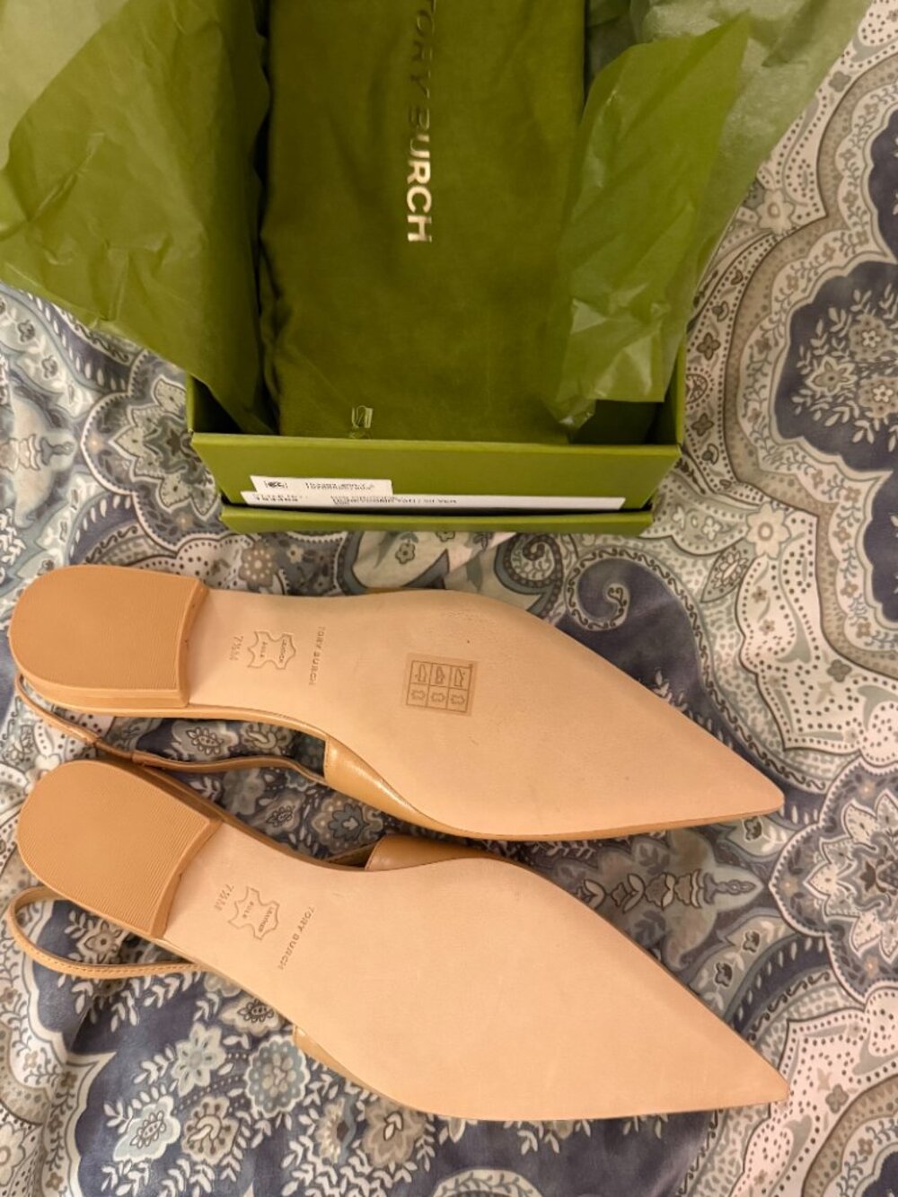 NIB Tory Burch ELEANOR SLINGBACK FLAT Size 7.5 Honeycomb Tan - Picture 10 of 12